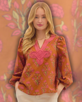 Hot Pink and Burnt Orange Blouse