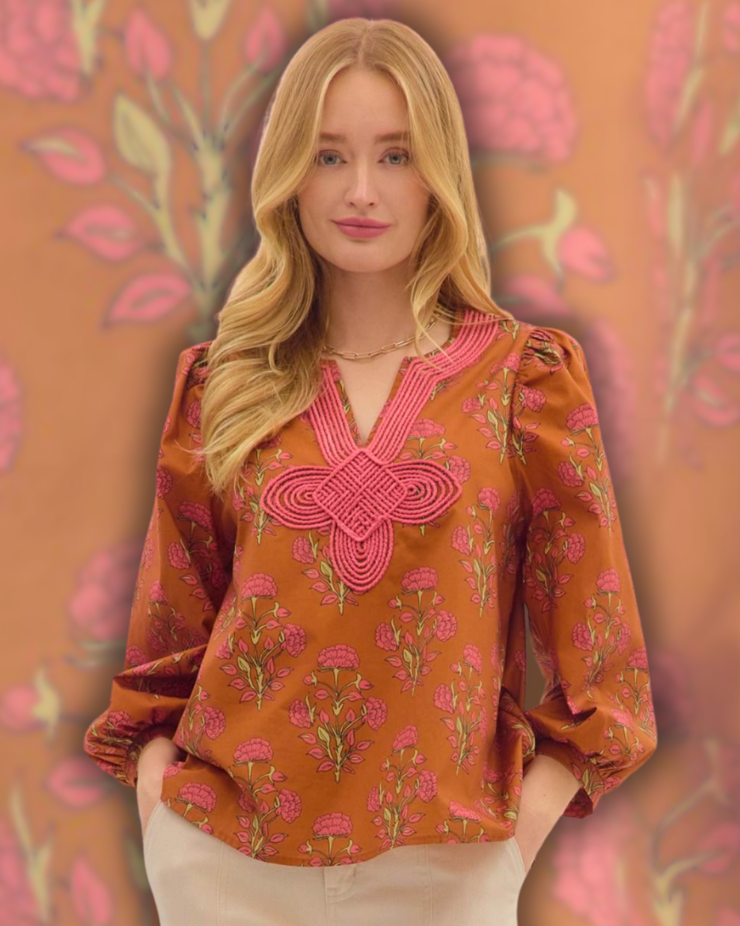 Hot Pink and Burnt Orange Blouse