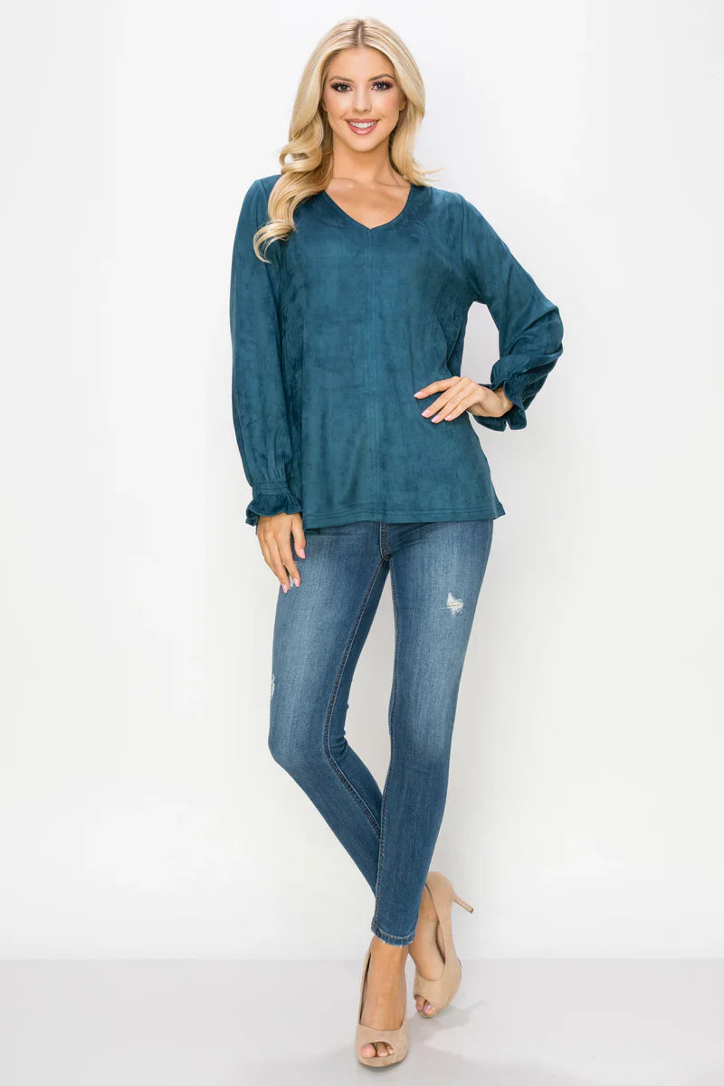 Stretch Suede Long Sleeve Top