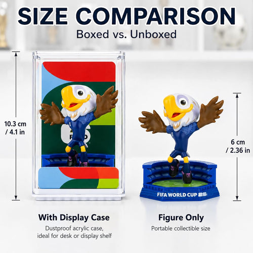 FIFA World Cup 2026 Mascot Figurines Set of 3 (6cm) – USA Eagle, Mexico Jaguar & Canada Moose | Mini Soccer Collectible Gift with Display Case