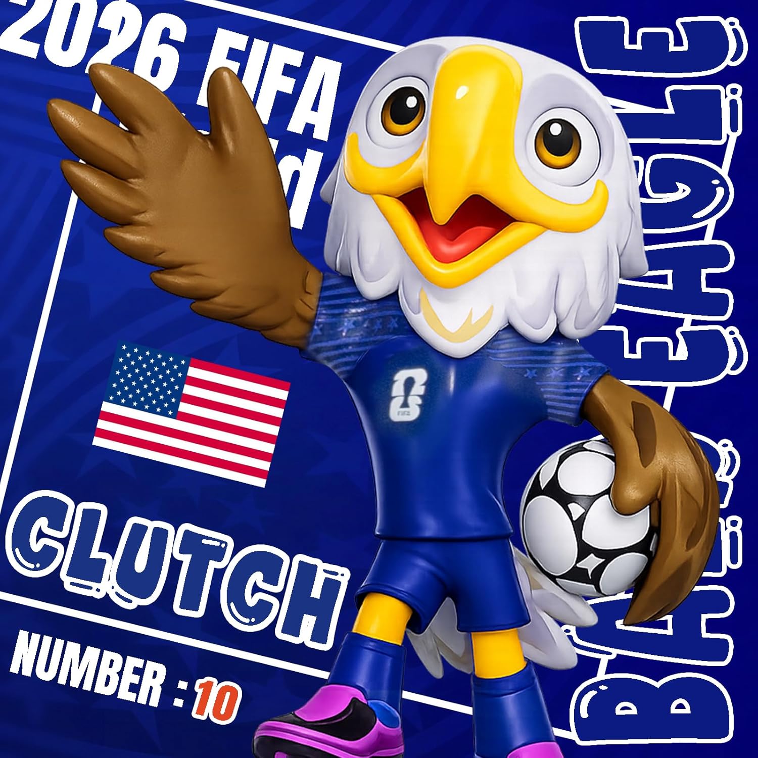 FIFA World Cup 2026 USA Mascot Clutch the Bald Eagle Statue – Personalized Laser Engraved | Official Licensed 25cm Display with Acrylic Dome
