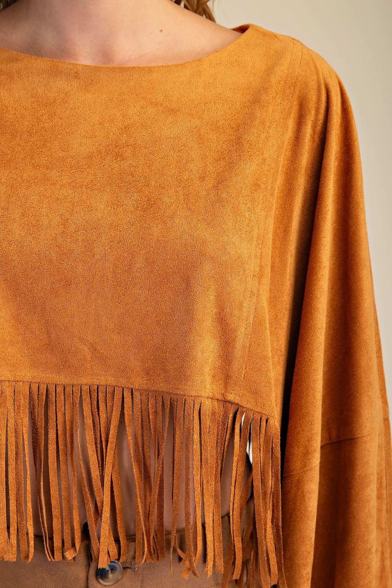 Faux Suede Fringed Capelet