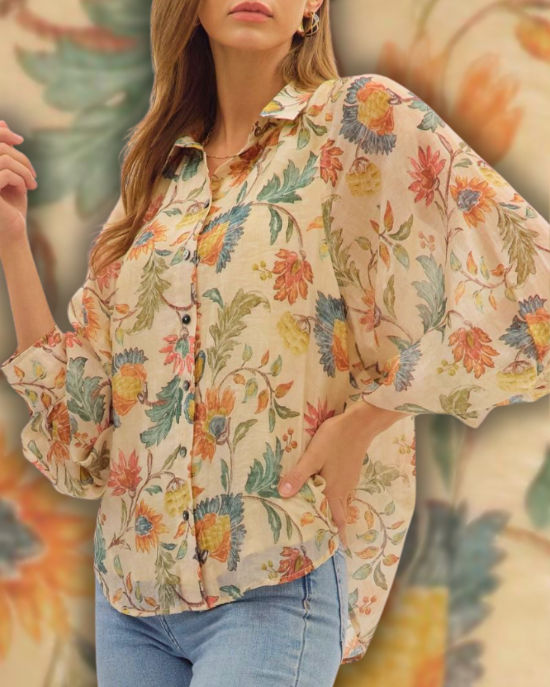 Cream Florals Lightweight Blouse