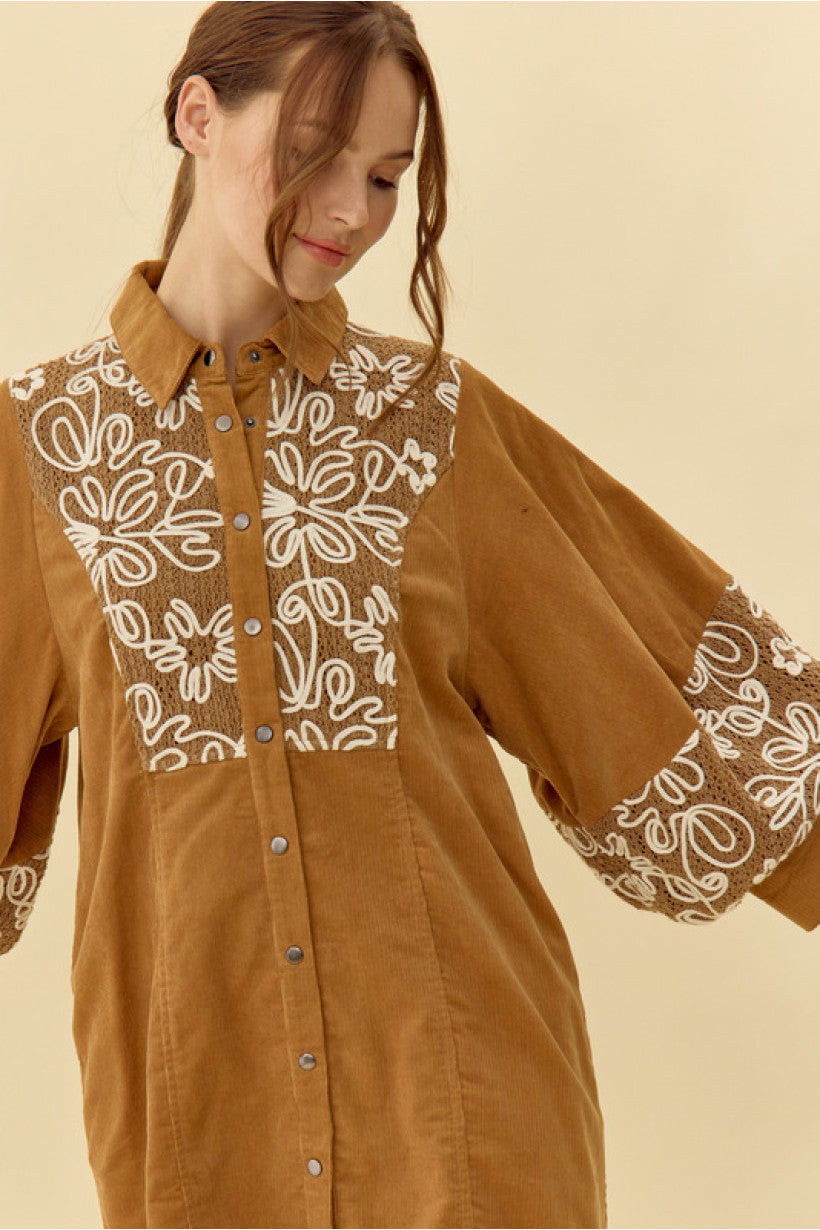 Embroidered Corduroy Dress