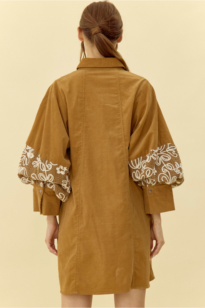 Embroidered Corduroy Dress
