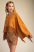 Faux Suede Fringed Capelet