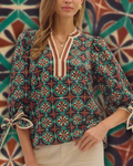 Geometric Print Bow Blouse