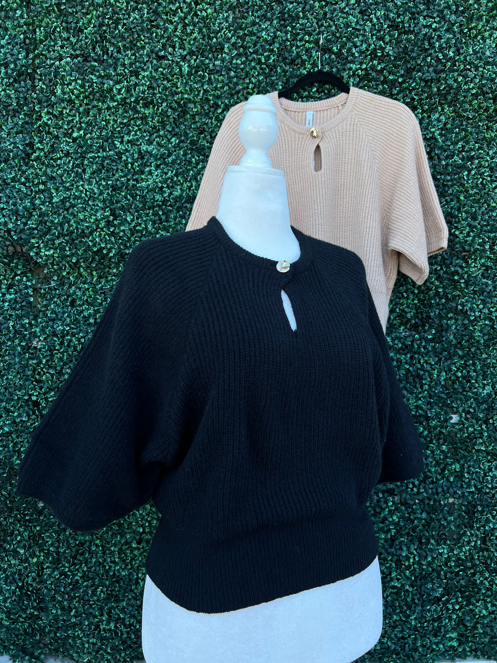Gold Keyhole Short Sleeve Sweater