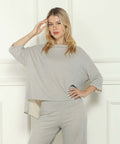 High-Low 3/4 Sleeve Boat Neck Glitter Top