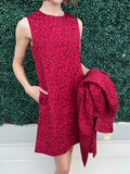 Red Brocade Cheetah Shift Dress