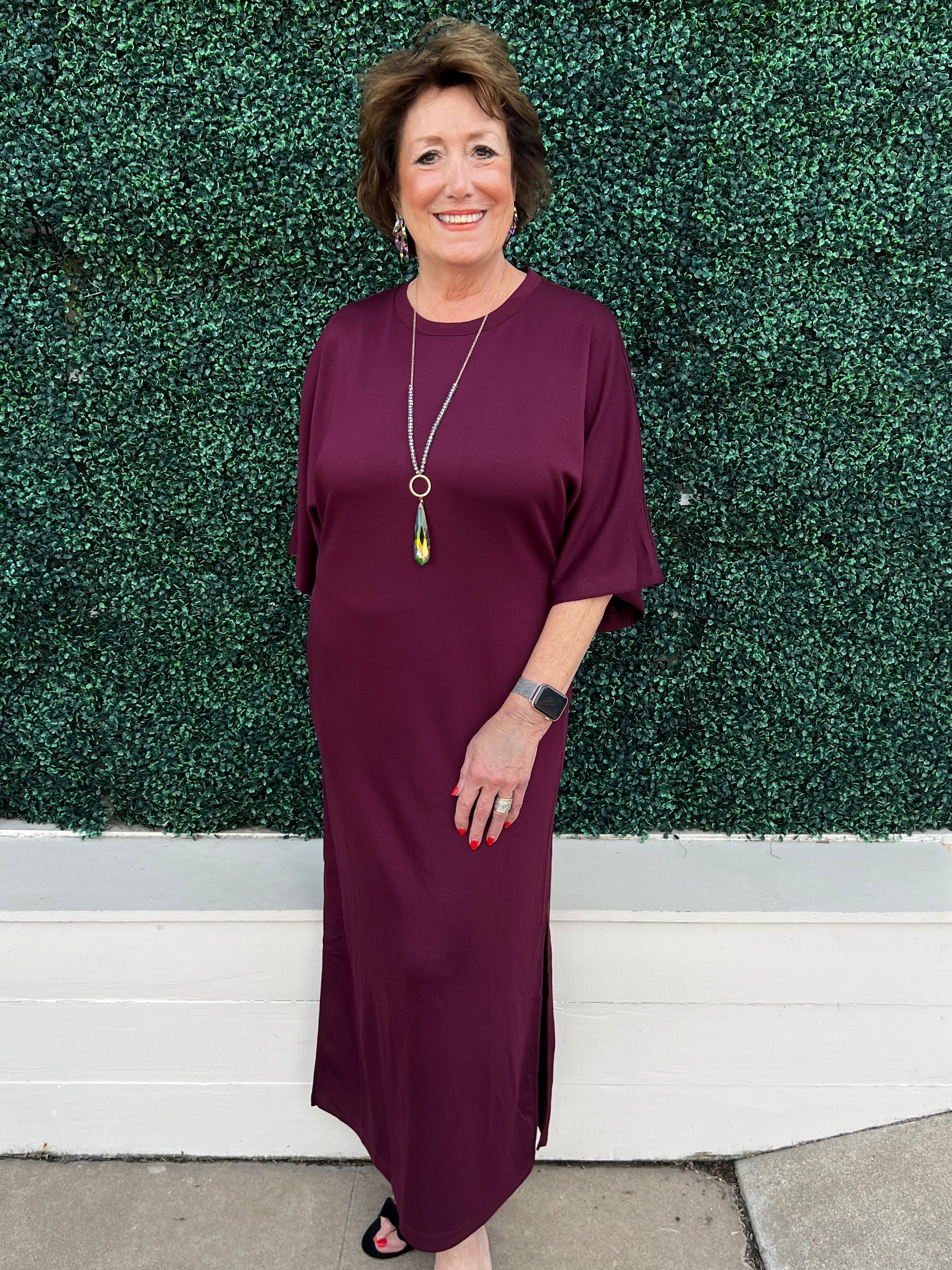 Maroon Knit Maxi Dress