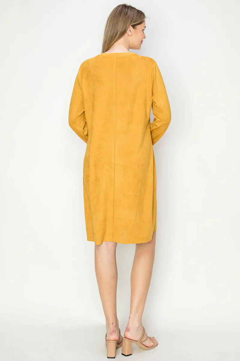 Long Sleeve Faux Suede Sheath Dress