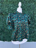 Metallic Green & Gold Cheetah Print Blouse
