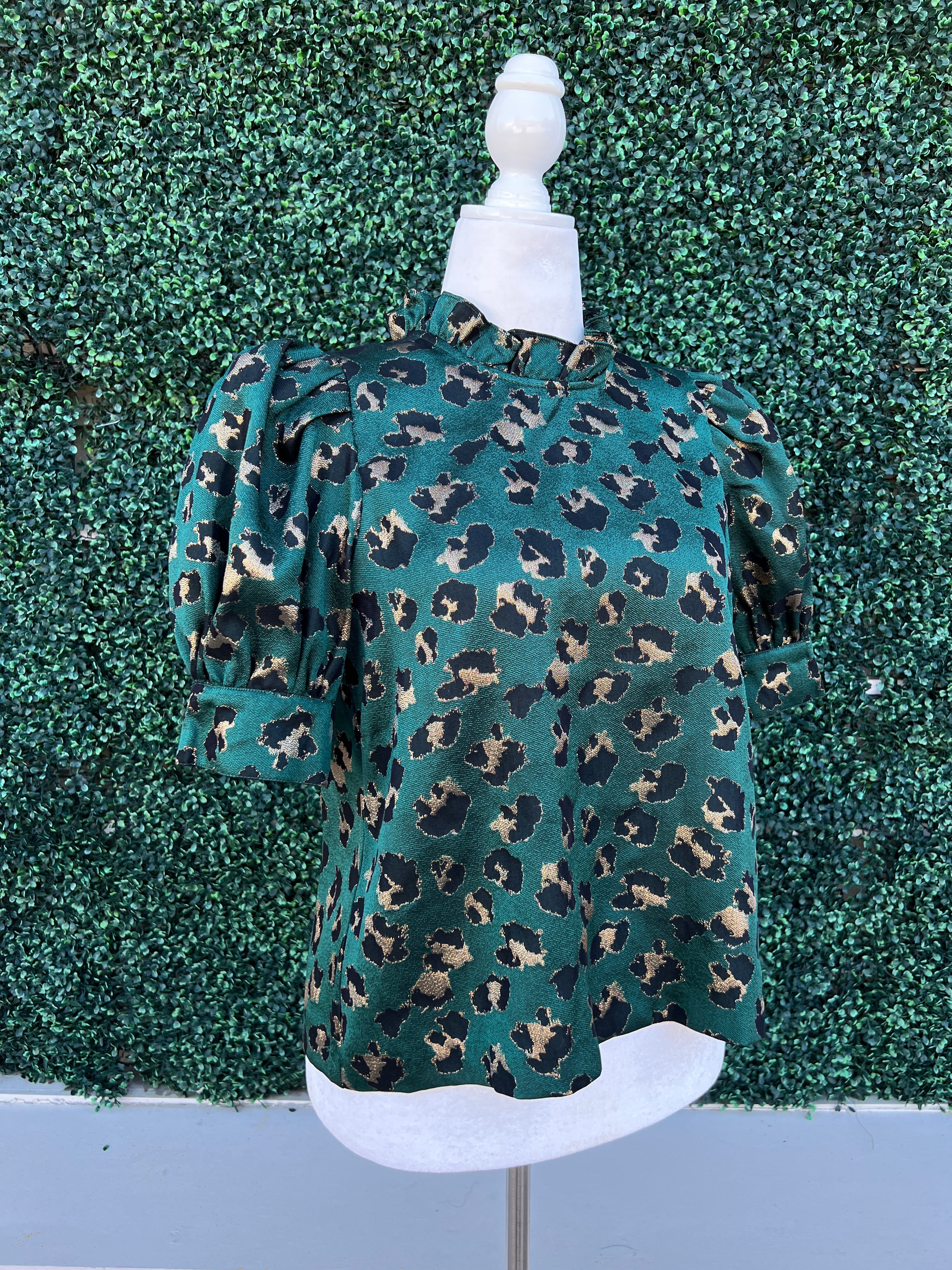 Metallic Green & Gold Cheetah Print Blouse