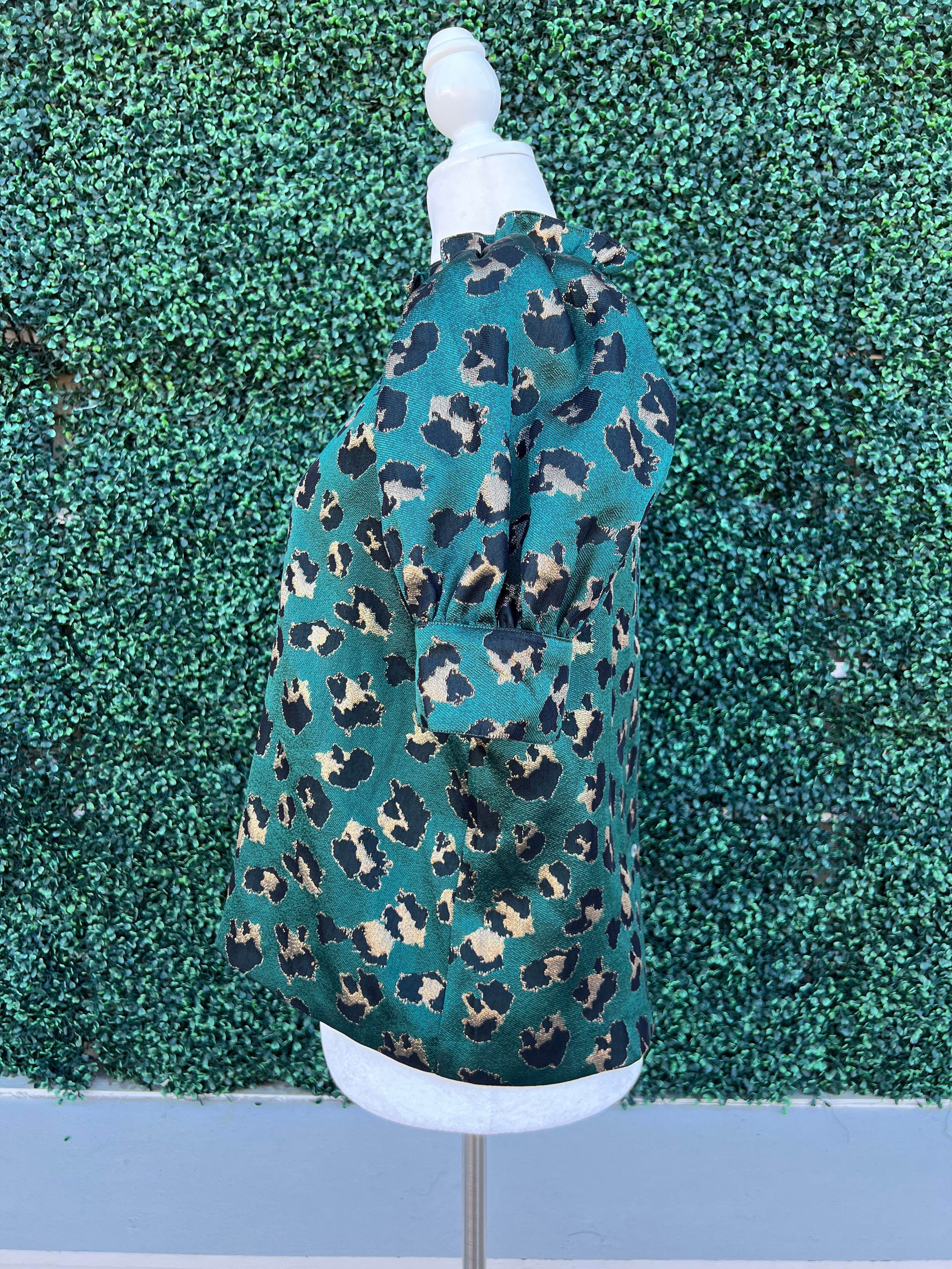 Metallic Green & Gold Cheetah Print Blouse