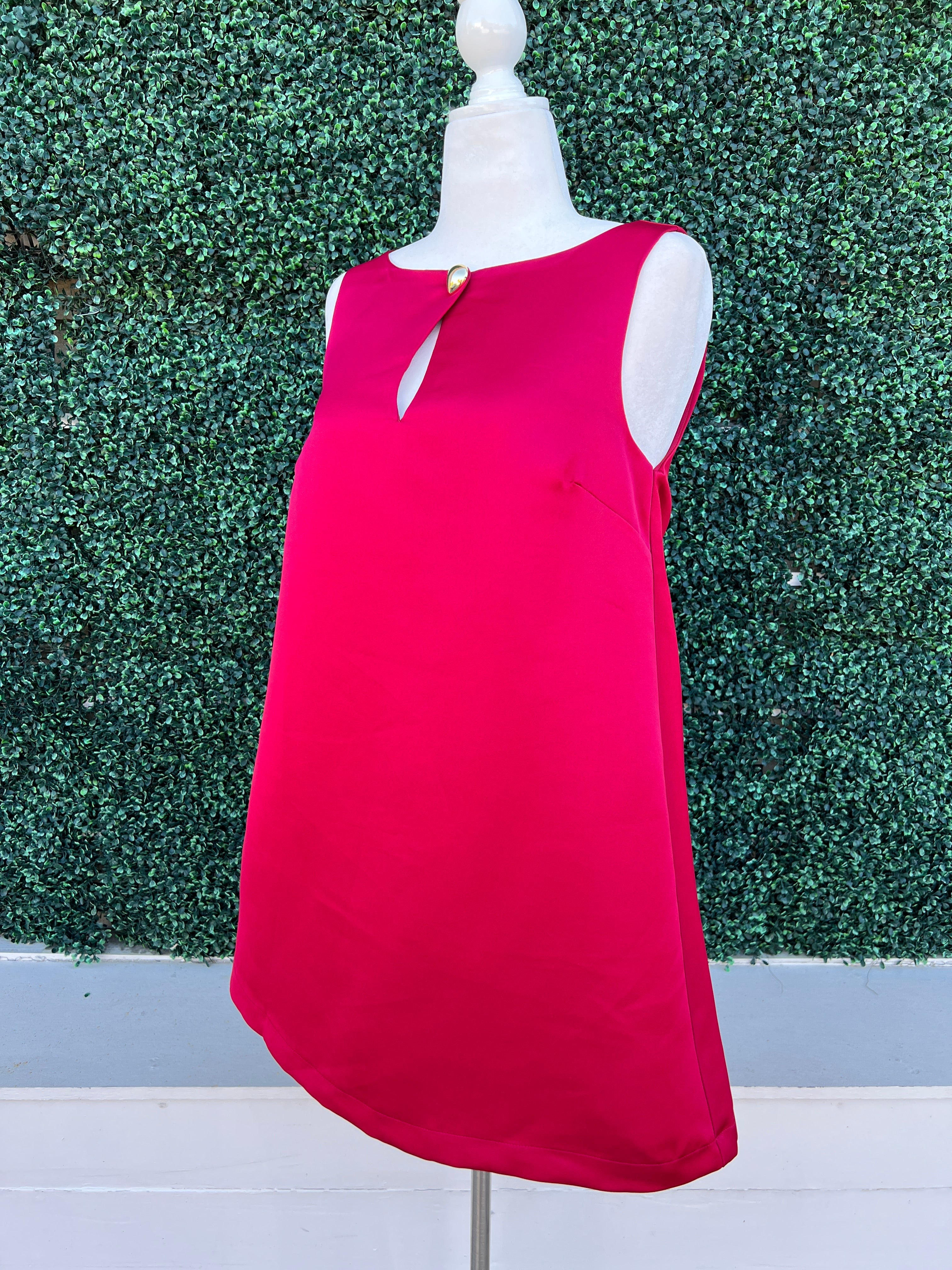 Red Gold Button Keyhole Dress