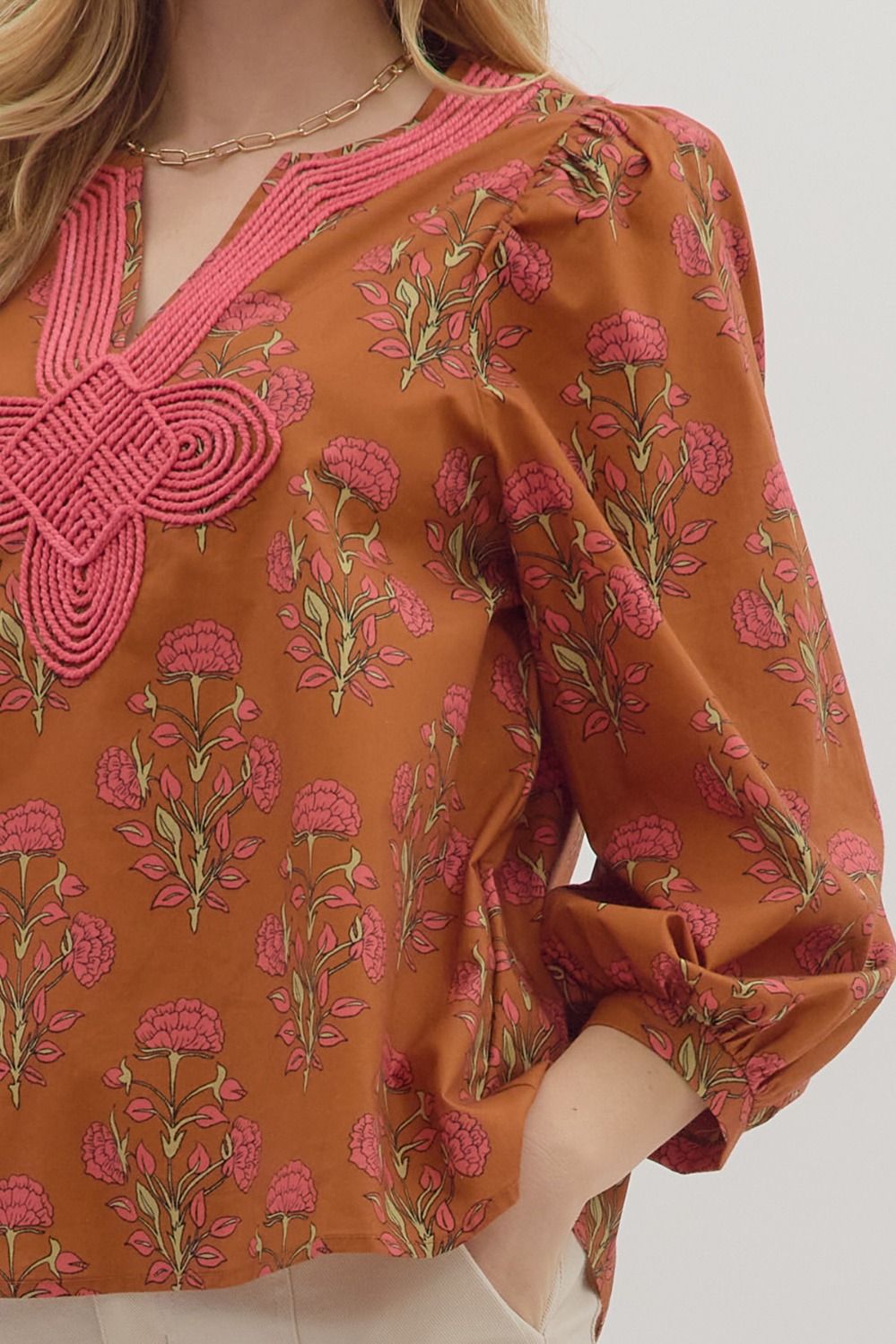 Hot Pink and Burnt Orange Blouse